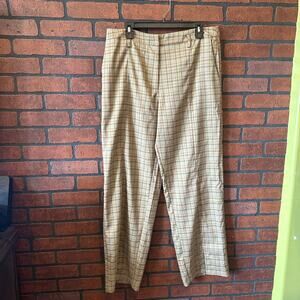 Aureum Beige Plaid Wide Leg Pants Trousers Style AB1094 NWT